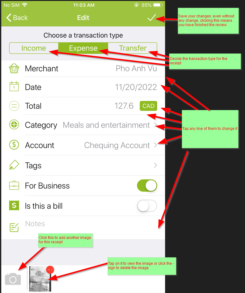 Review Edit A Receipt